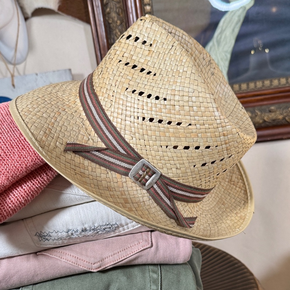Vintage 70s Panama Tan Straw Fedora Hat